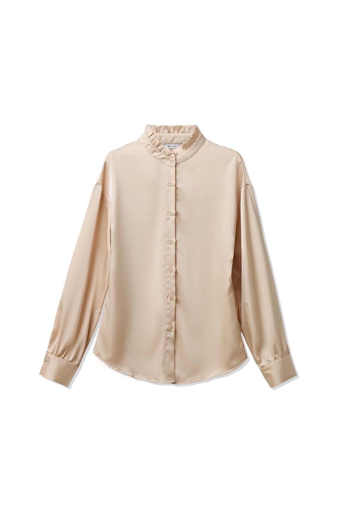 Womens Champagne Ruffle Collar Satin Blouses | CicyBell