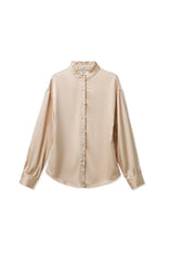 Womens Champagne Ruffle Collar Satin Blouses | CicyBell