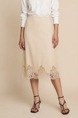 Womens Champagne Silk Satin Midi Skirts | CicyBell