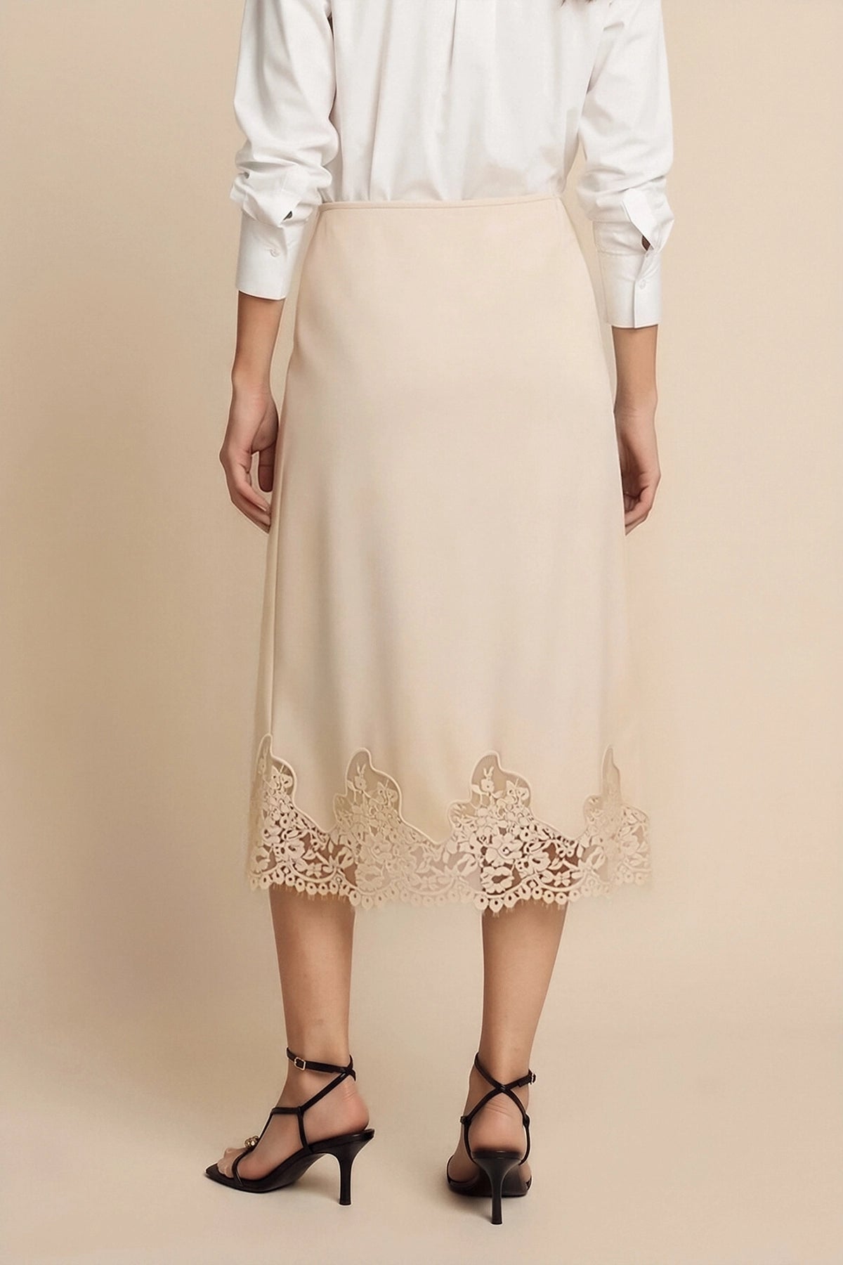 Womens Champagne Silk Satin Midi Skirts | CicyBell