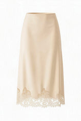 Womens Champagne Silk Satin Midi Skirts | CicyBell