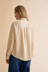 Womens Champagne Ruffle Collar Satin Blouses | CicyBell