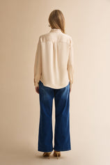 Womens Champagne Ruffle Collar Satin Blouses | CicyBell