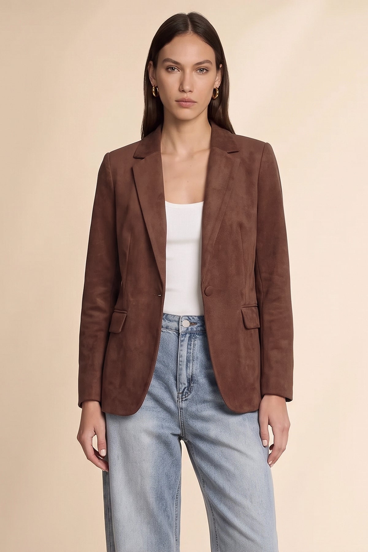 Womens Coffee Faux Suede Blazers | CicyBell