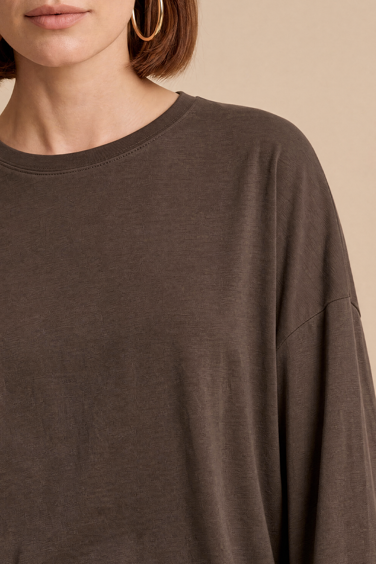 Womens Coffee Oversized Ruffle Hem Tops | CicyBell