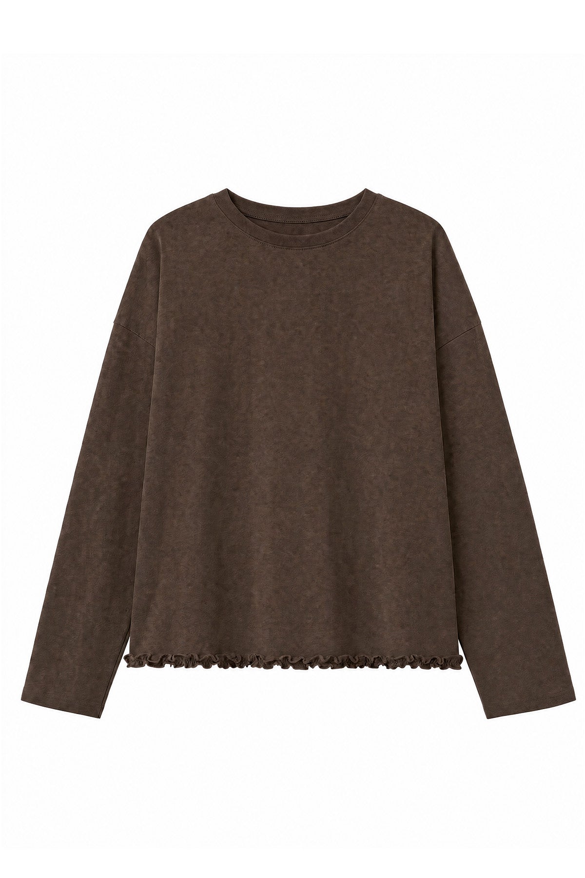 Womens Coffee Oversized Ruffle Hem Tops | CicyBell