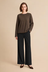 Womens Coffee Oversized Ruffle Hem Tops | CicyBell