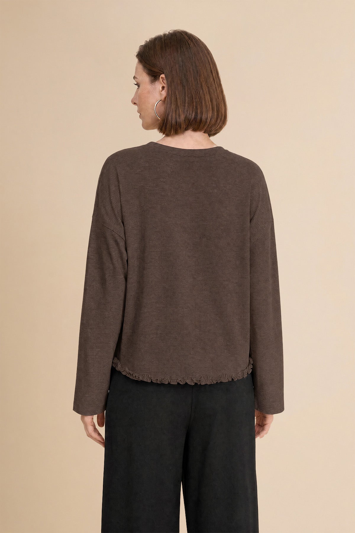 Womens Coffee Oversized Ruffle Hem Tops | CicyBell