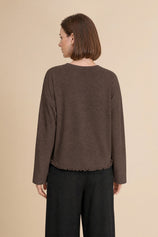 Womens Coffee Oversized Ruffle Hem Tops | CicyBell