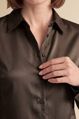 Womens Coffee Satin Button Down Shirt | CicyBell
