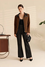 Womens Coffee Cropped Jackets Collared Coat | Cicy Bell