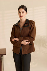Womens Coffee Cropped Jackets Collared Coat | Cicy Bell