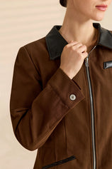 Womens Coffee Cropped Jackets Collared Coat | Cicy Bell