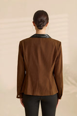 Womens Coffee Cropped Jackets Collared Coat | Cicy Bell
