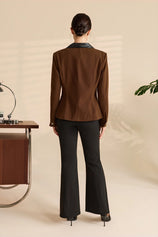 Womens Coffee Cropped Jackets Collared Coat | Cicy Bell