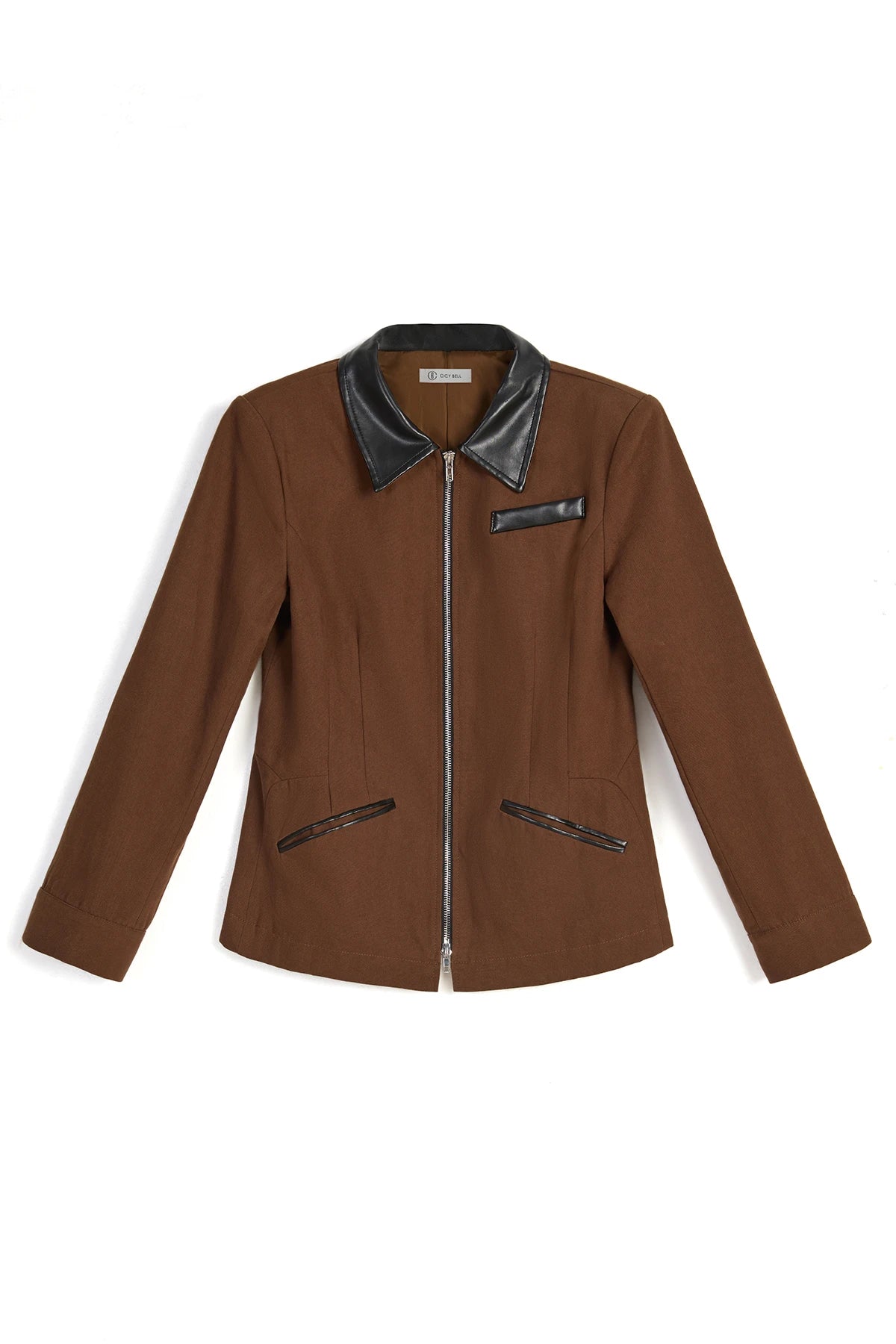 Womens Coffee Cropped Jackets Collared Coat | Cicy Bell