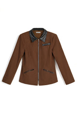 Womens Coffee Cropped Jackets Collared Coat | Cicy Bell