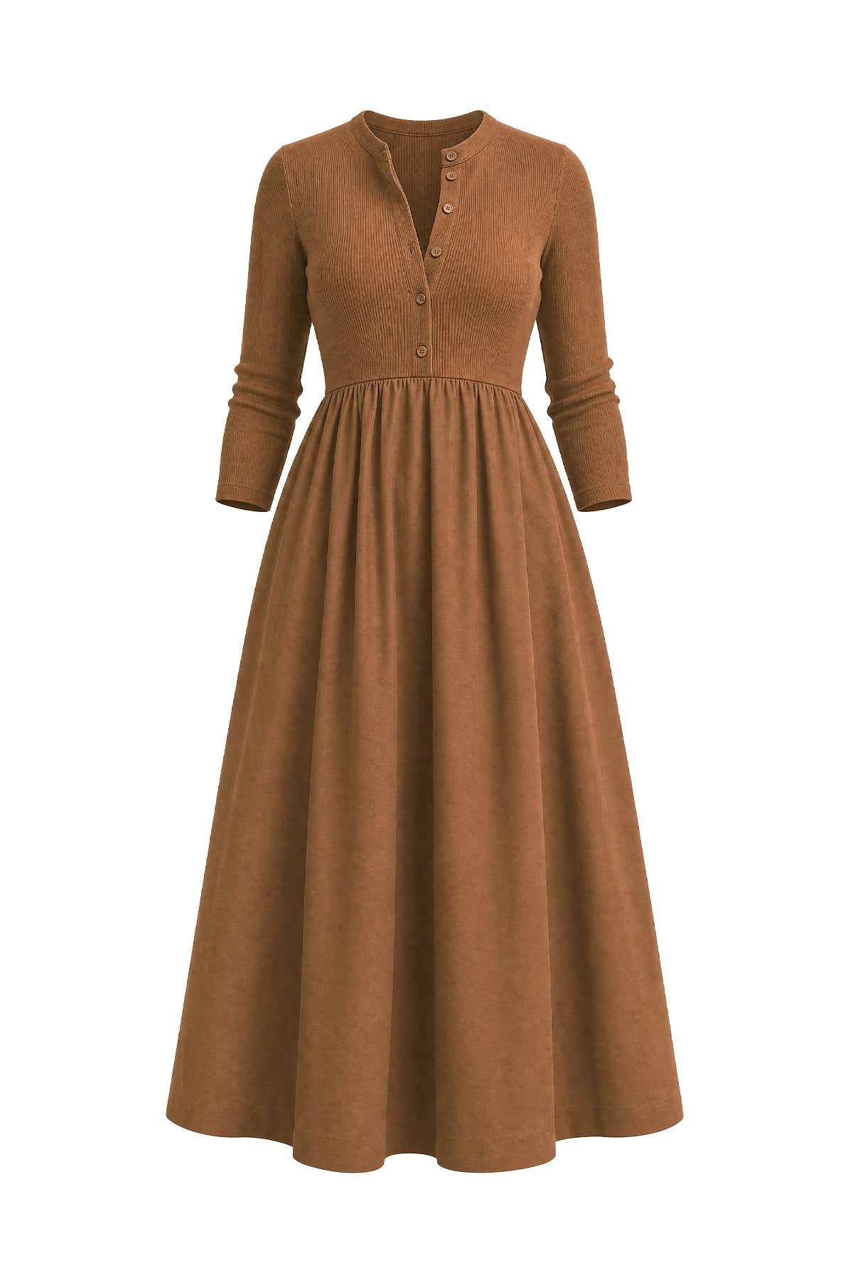 Womens Coffee Long Sleeve A-Line Midi Dress| CicyBell