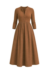 Womens Coffee Long Sleeve A-Line Midi Dress| CicyBell