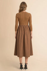 Womens Coffee Long Sleeve A-Line Midi Dress| CicyBell