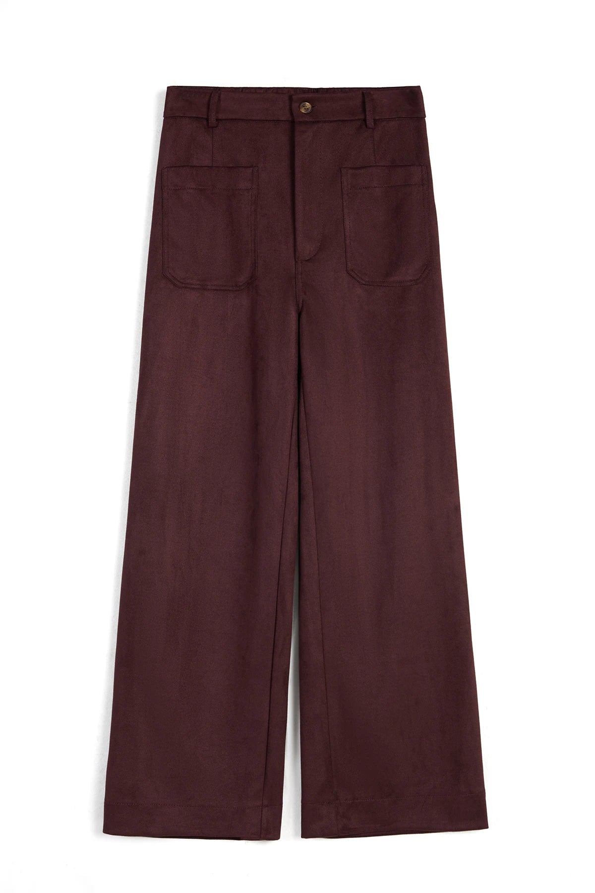 Womens Coffee Suede High Waisted Leg Casual Trousers | Cicy Bell