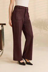 Womens Coffee Suede High Waisted Leg Casual Trousers | Cicy Bell
