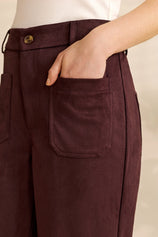 Womens Coffee Suede High Waisted Leg Casual Trousers | Cicy Bell