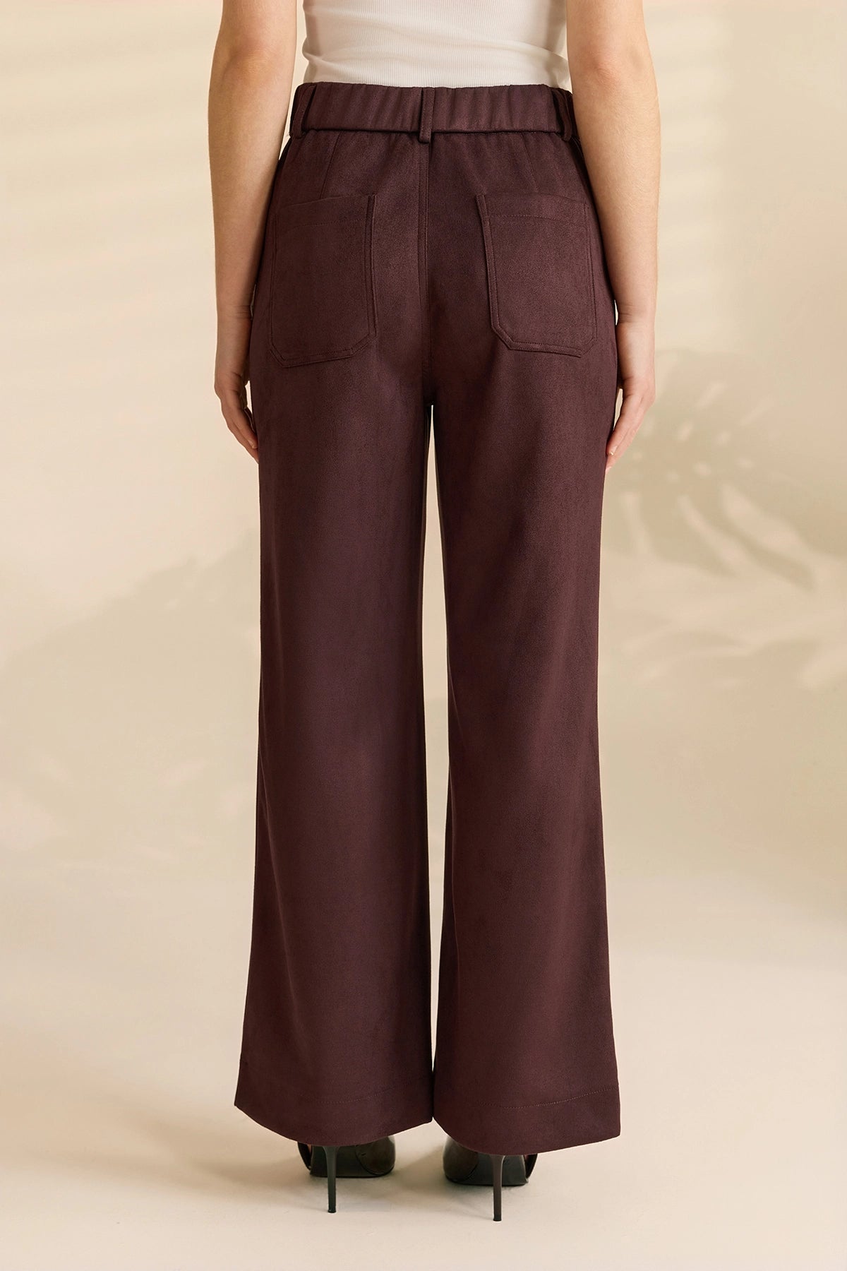 Womens Coffee Suede High Waisted Leg Casual Trousers | Cicy Bell