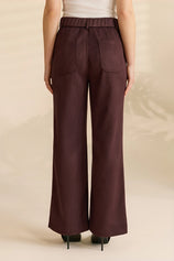 Womens Coffee Suede High Waisted Leg Casual Trousers | Cicy Bell
