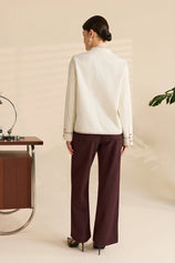 Womens Coffee Suede High Waisted Leg Casual Trousers | Cicy Bell