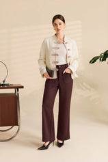 Womens Coffee Suede High Waisted Leg Casual Trousers | Cicy Bell