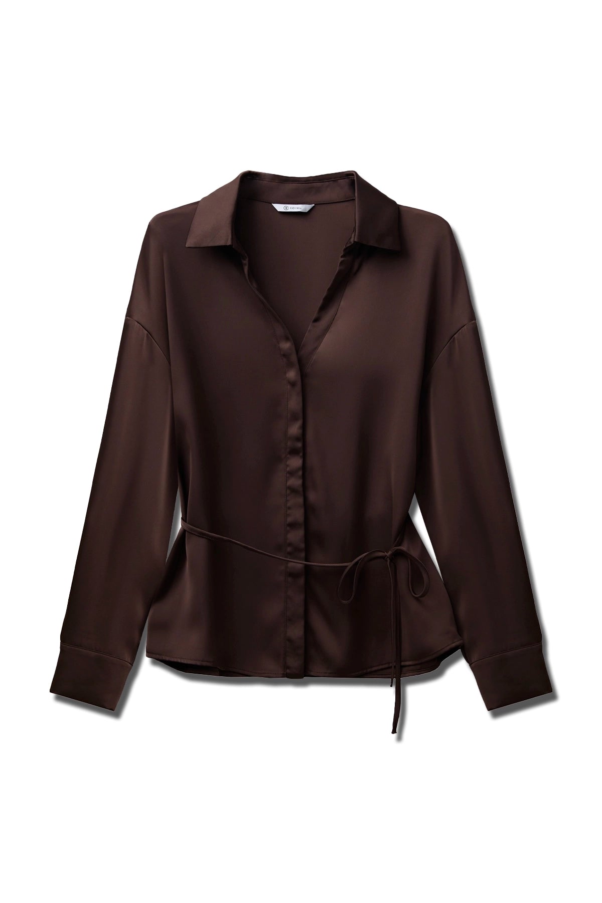 Womens Coffee Satin Button Down Shirts | CicyBell