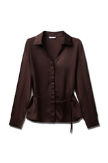 Womens Coffee Satin Button Down Shirts | CicyBell