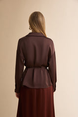 Womens Coffee Satin Button Down Shirts | CicyBell