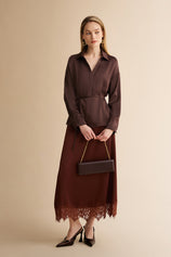 Womens Coffee Satin Button Down Shirts | CicyBell
