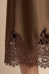 Womens Coffee Silk Satin Midi Skirts | CicyBell