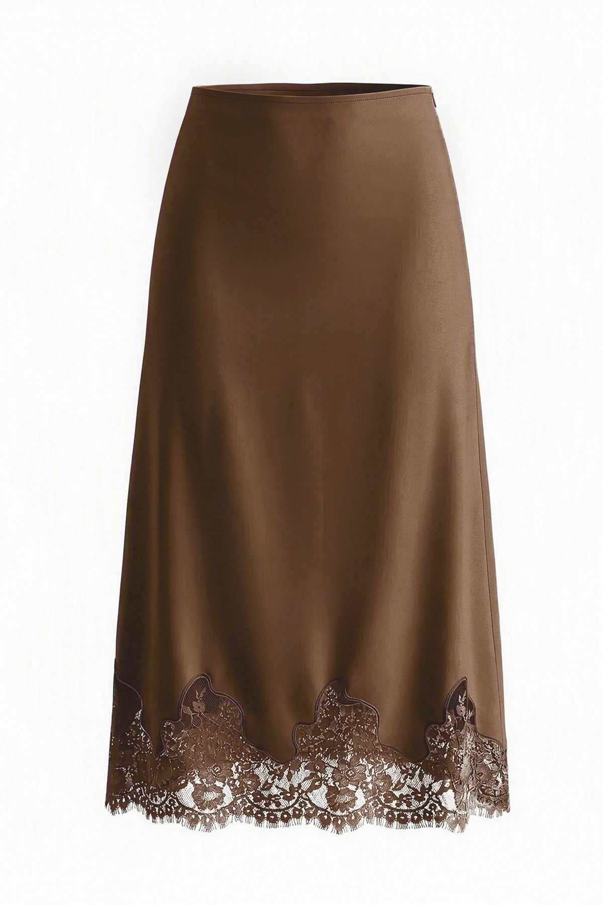 Womens Coffee Silk Satin Midi Skirts | CicyBell