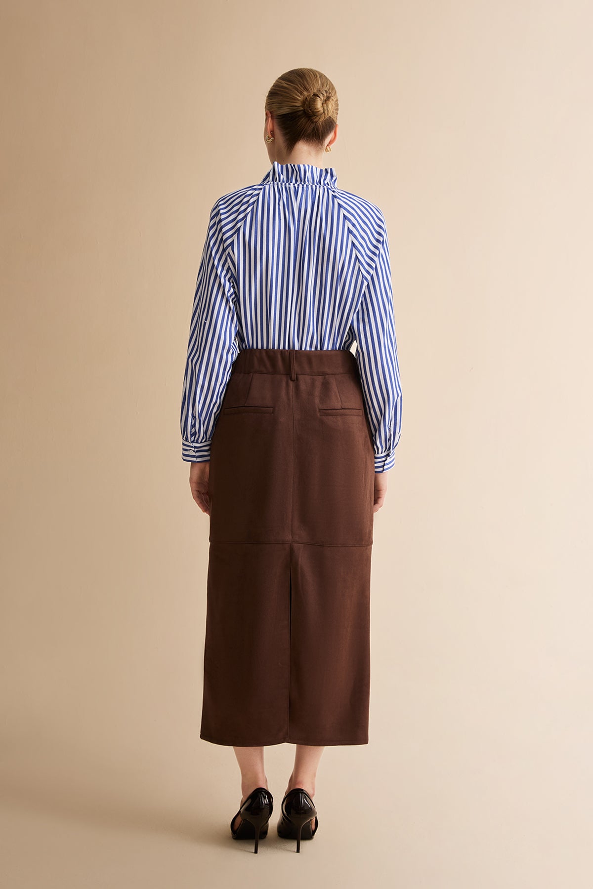 Womens Coffee Suede Maxi Skirt | CicyBell