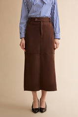 Womens Coffee Suede Maxi Skirt | CicyBell
