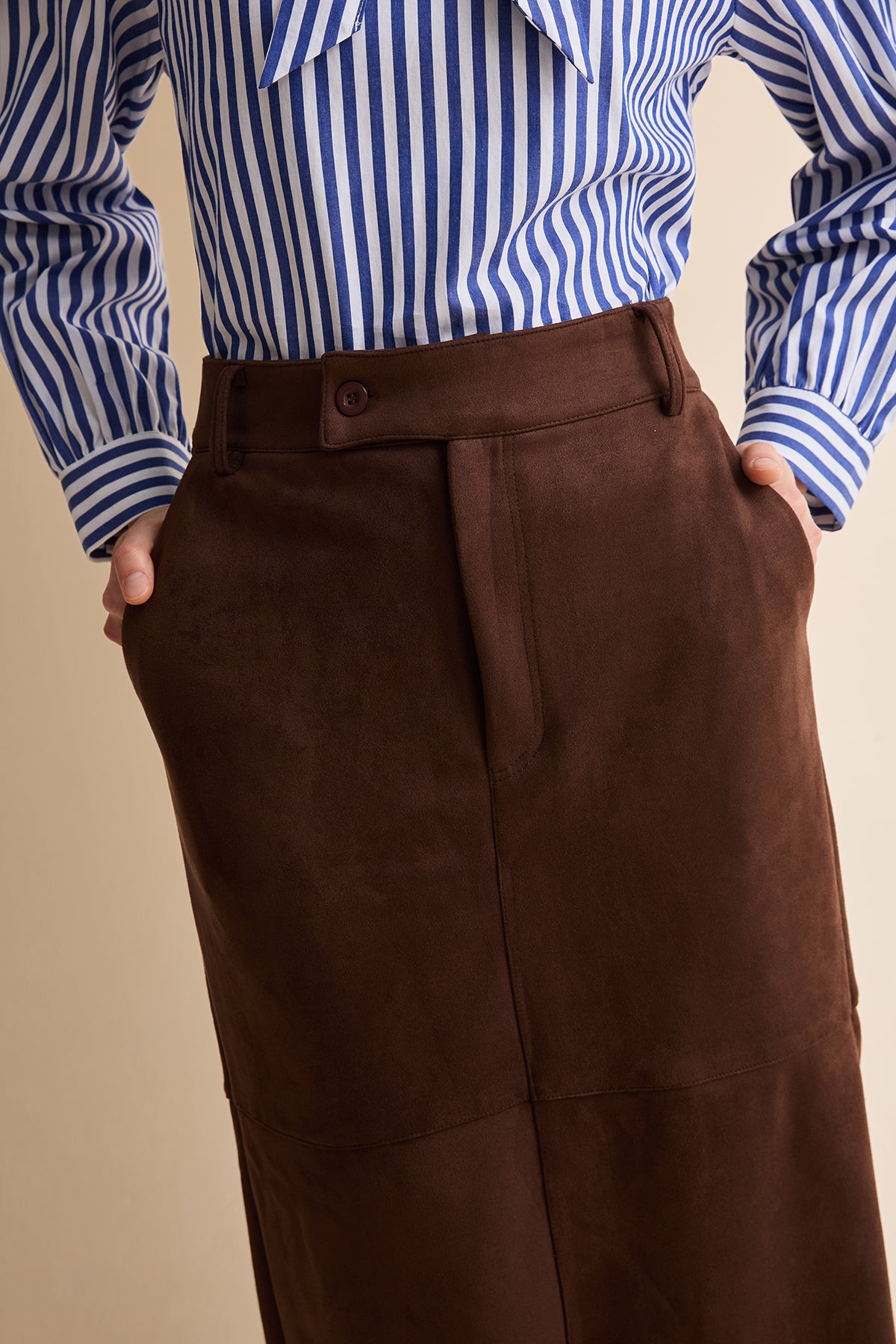Womens Coffee Suede Maxi Skirt | CicyBell