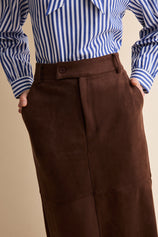 Womens Coffee Suede Maxi Skirt | CicyBell