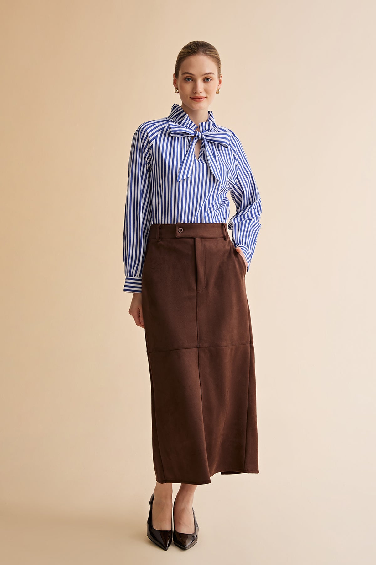 Womens Coffee Suede Maxi Skirt | CicyBell