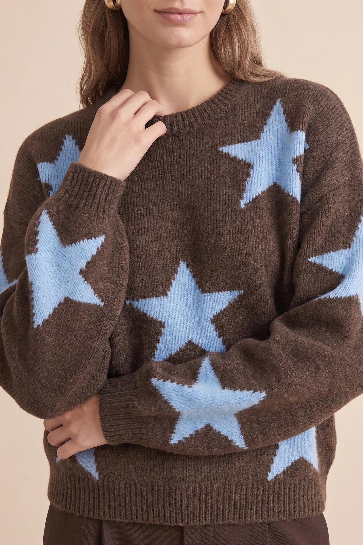 Womens Coffee Star Pattern Pullover Sweater | CicyBell