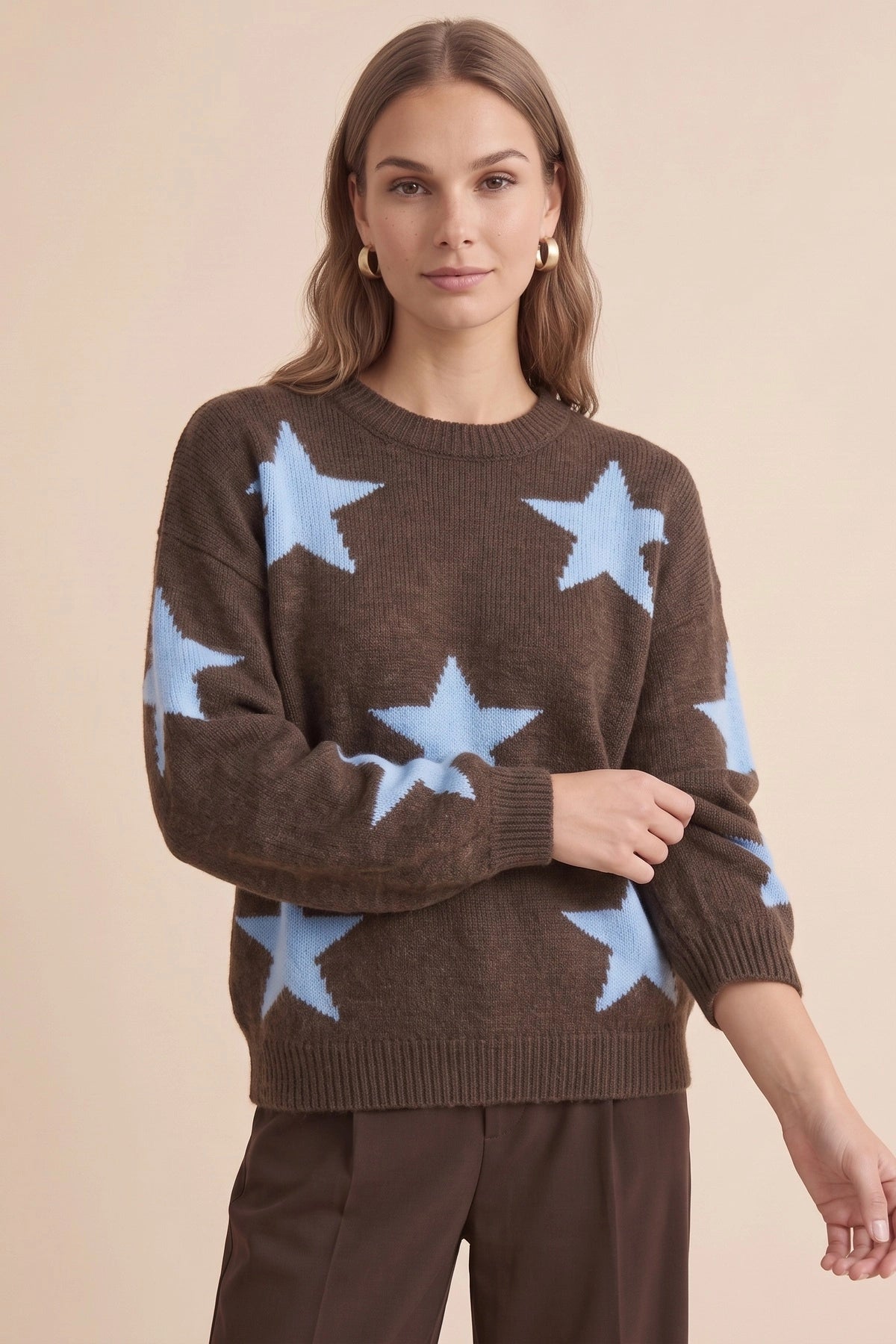 Womens Coffee Star Pattern Pullover Sweater | CicyBell