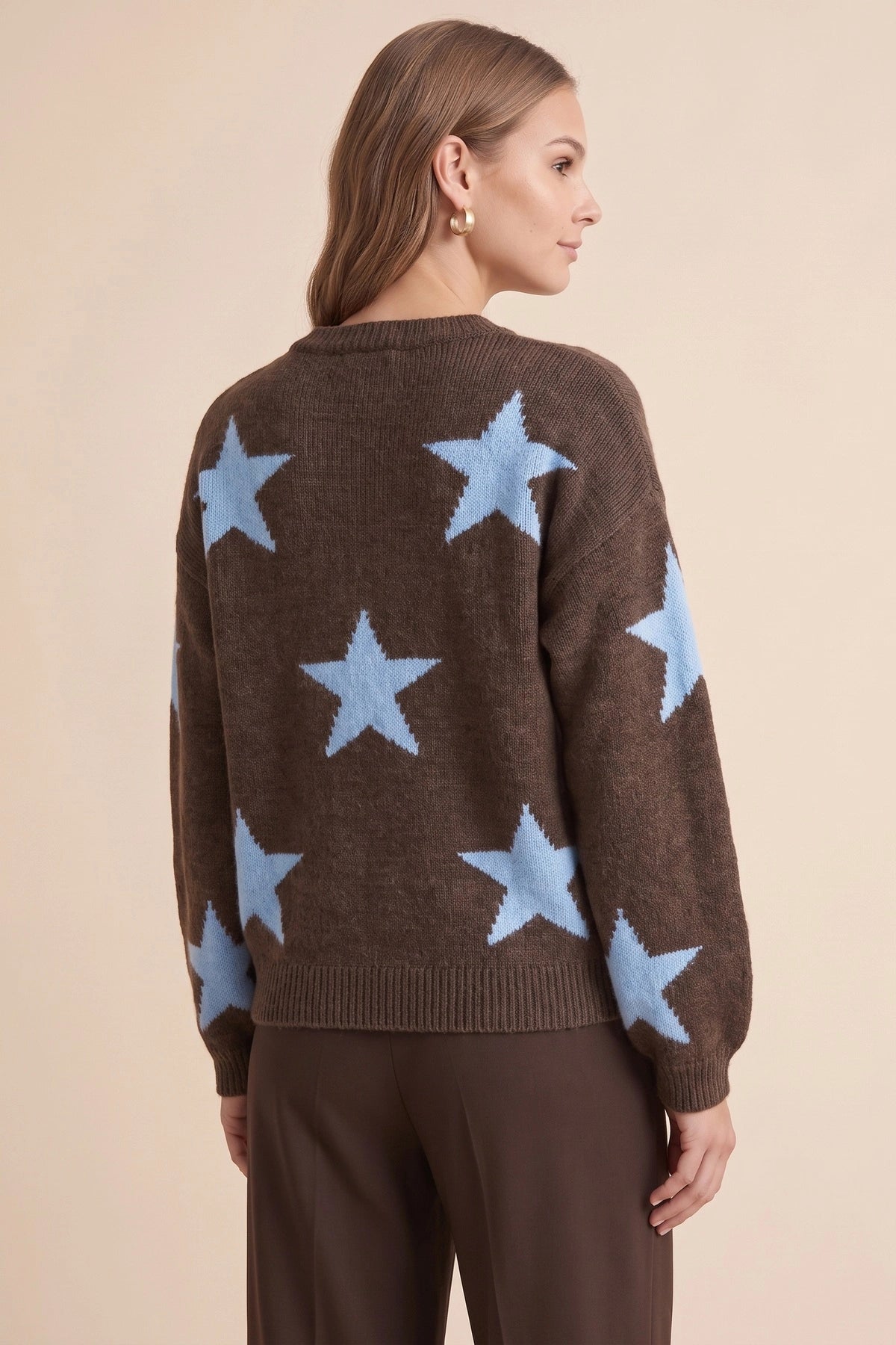Womens Coffee Star Pattern Pullover Sweater | CicyBell