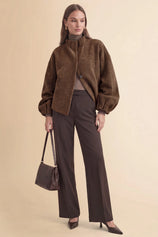 Womens Coffee Mock Neck Sweater Cardigan | CicyBell