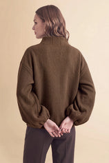 Womens Coffee Mock Neck Sweater Cardigan | CicyBell