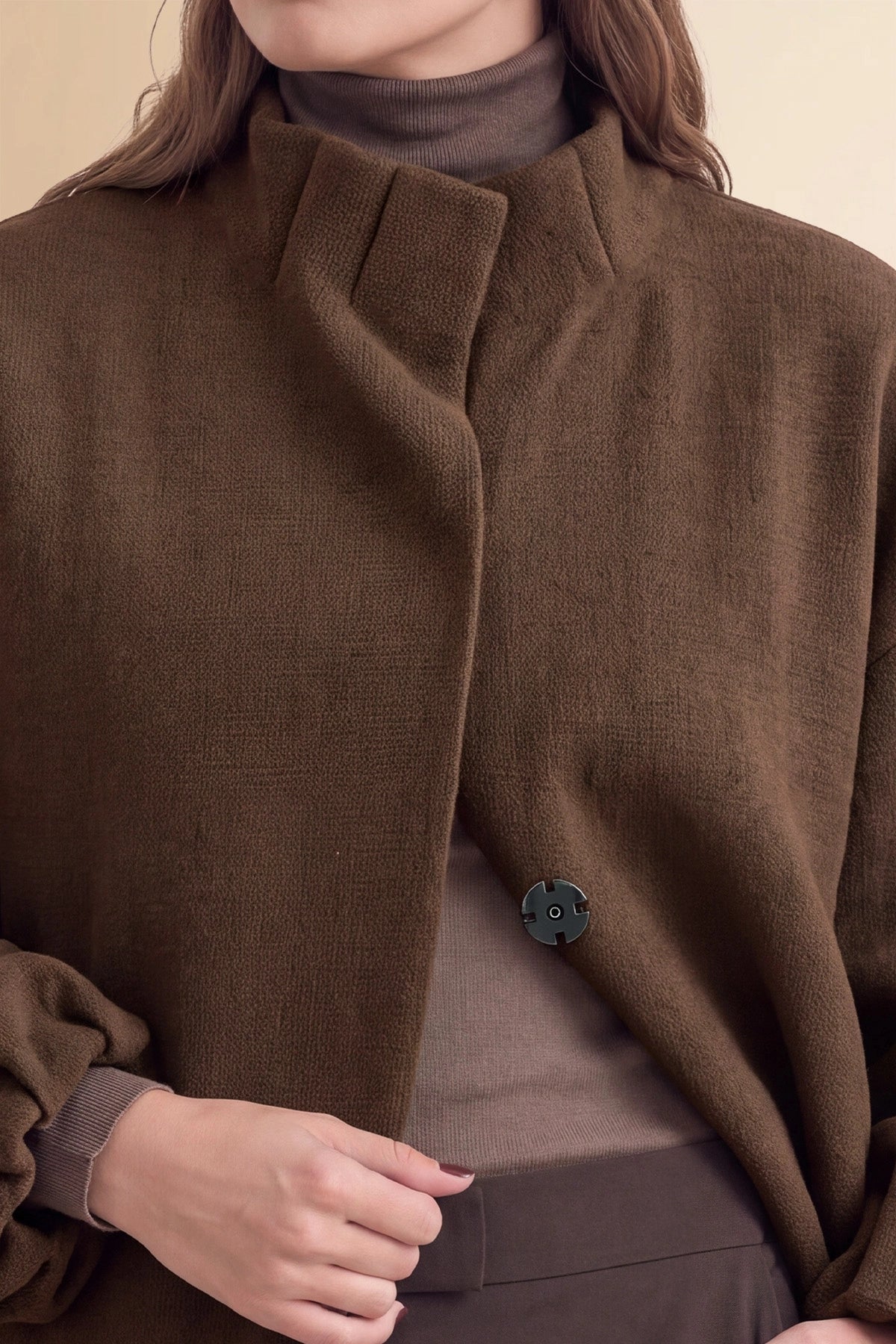 Womens Coffee Mock Neck Sweater Cardigan | CicyBell