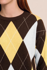 Womens Coffee  Crew Neck Argyle Sweater | CicyBell