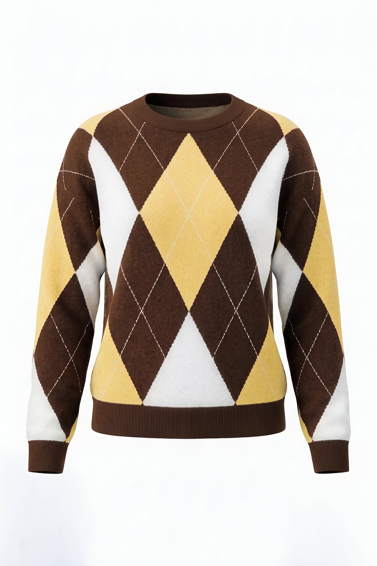 Womens Coffee  Crew Neck Argyle Sweater | CicyBell